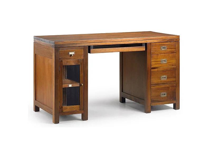 Bureau 5 tiroirs 1 porte en bois d'acajou massif FALKANE