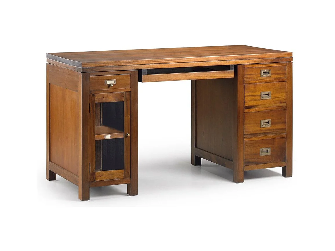 Bureau 5 tiroirs 1 porte en bois d'acajou massif FALKANE