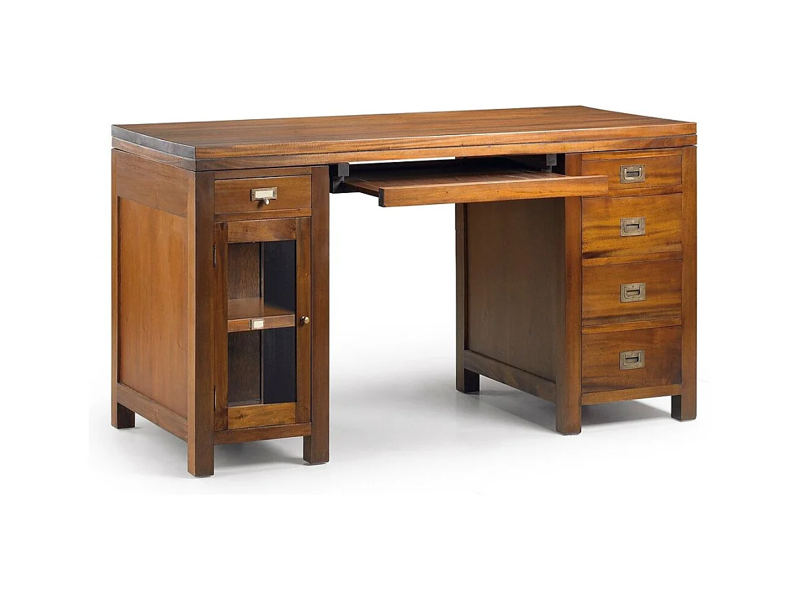 Bureau 5 tiroirs 1 porte en bois d'acajou massif FALKANE