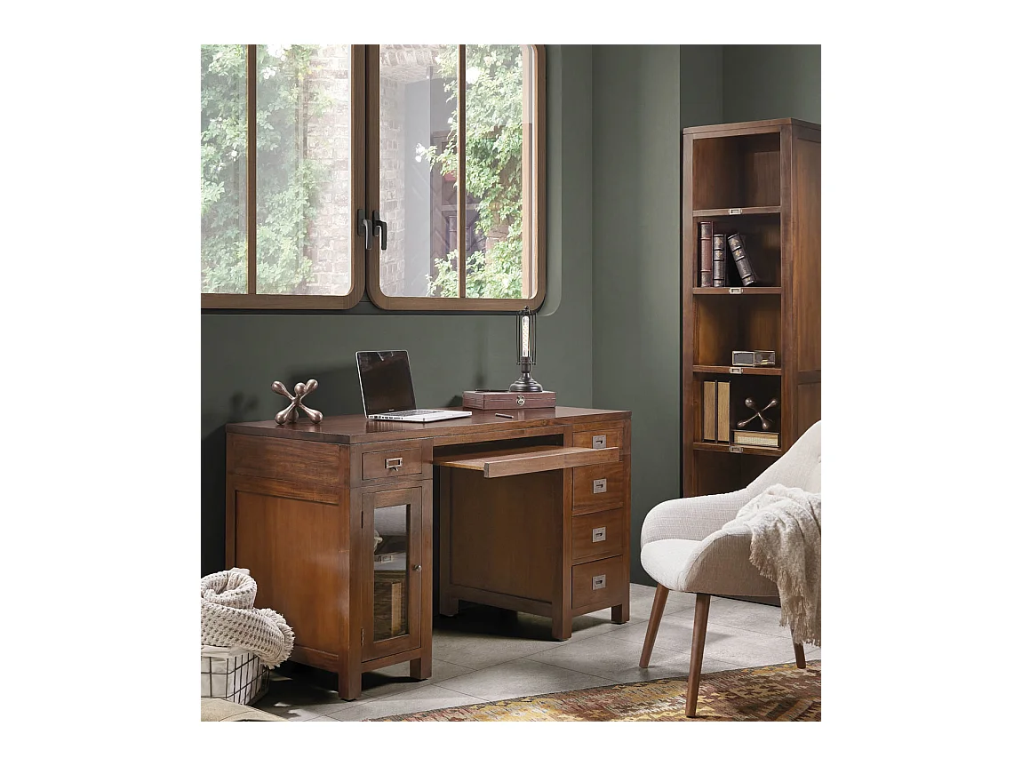 Bureau 5 tiroirs 1 porte en bois d'acajou massif FALKANE