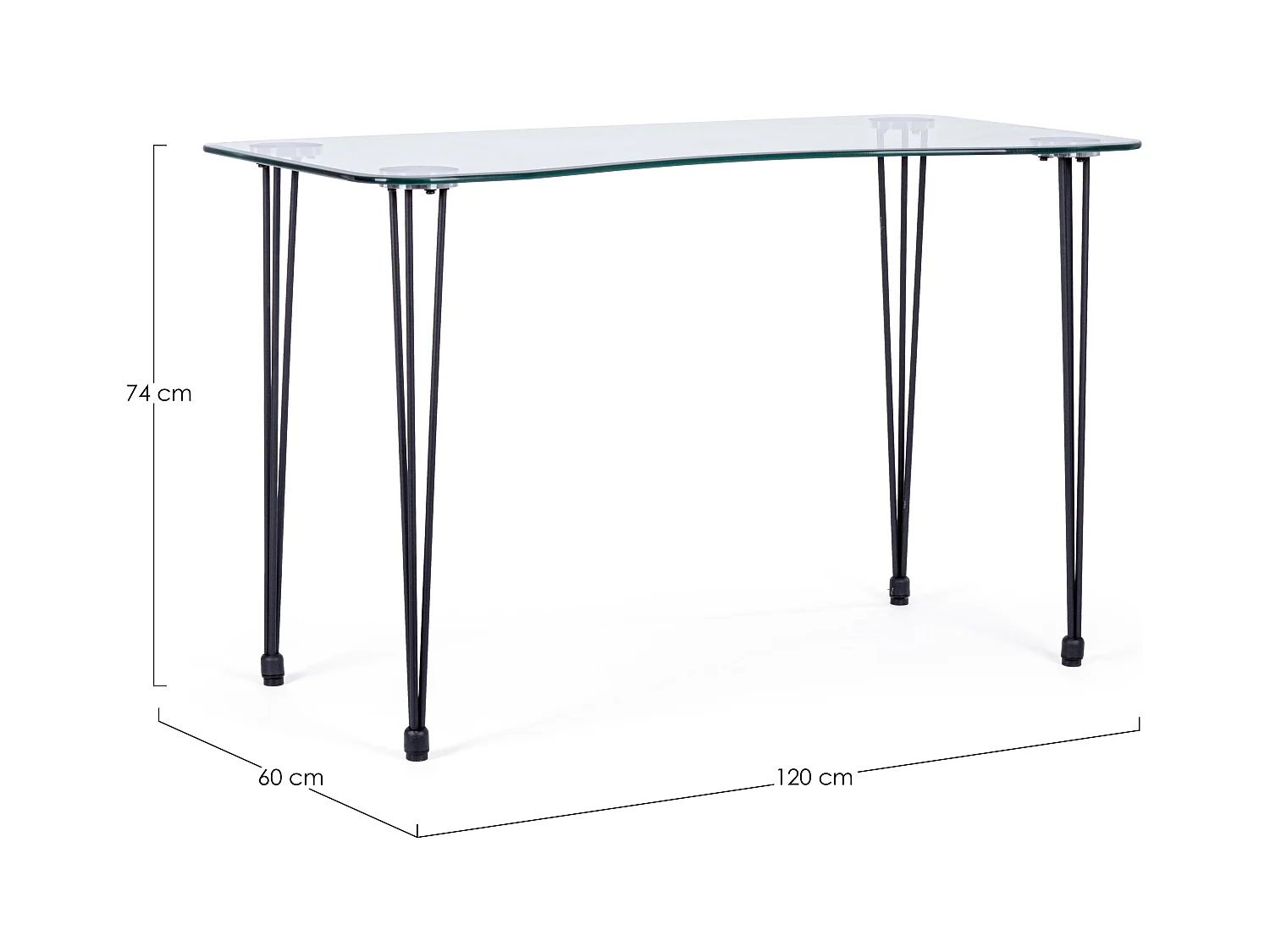 Bureau van gehard glas en zwart stalen poten Randy 120 cm