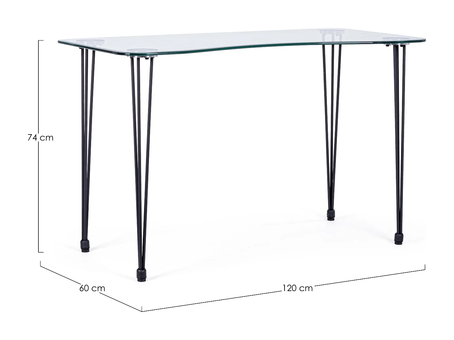 Bureau verre trempé et pieds en acier noir Randy 120cm