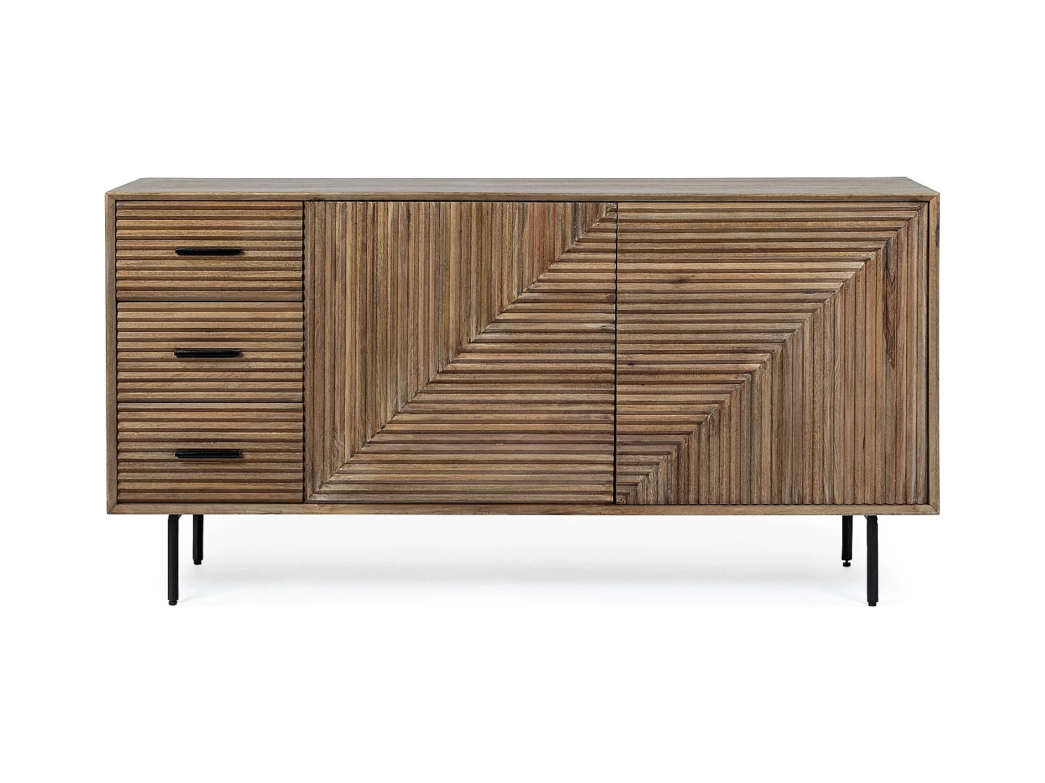 Buffet 2 portes 3 tiroirs en bois massif naturel de manguier Dary 160cm