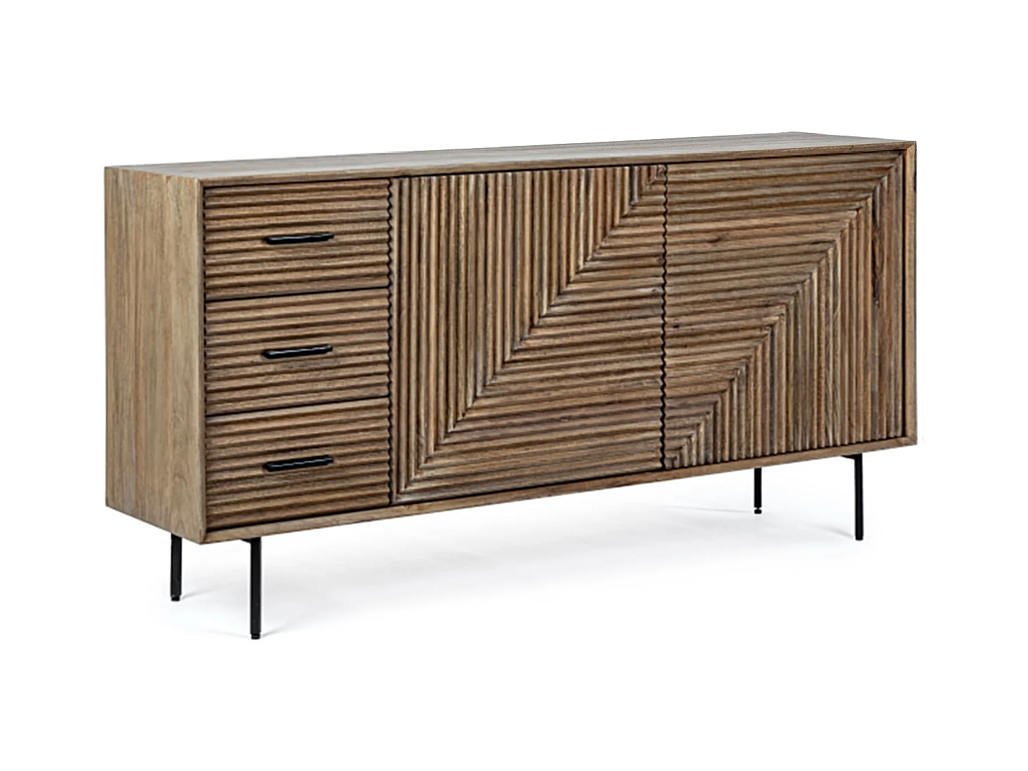 Buffet 2 portes 3 tiroirs en bois massif naturel de manguier Dary 160cm