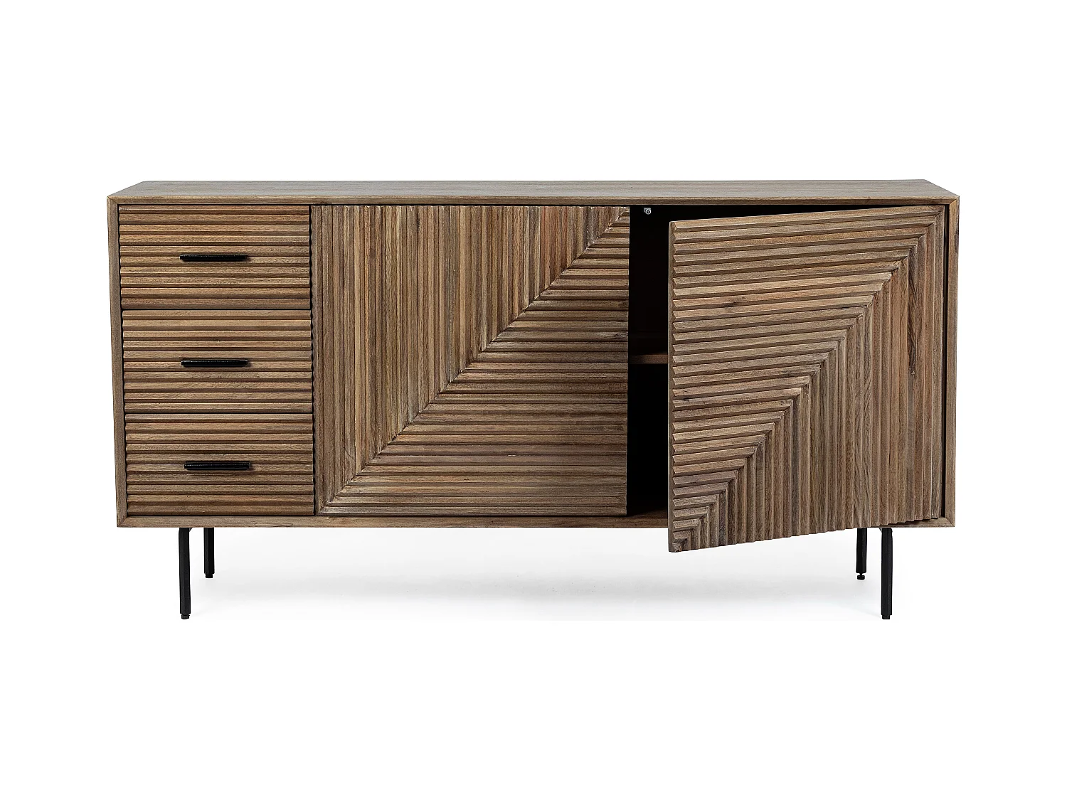 Buffet 2 portes 3 tiroirs en bois massif naturel de manguier Dary 160cm