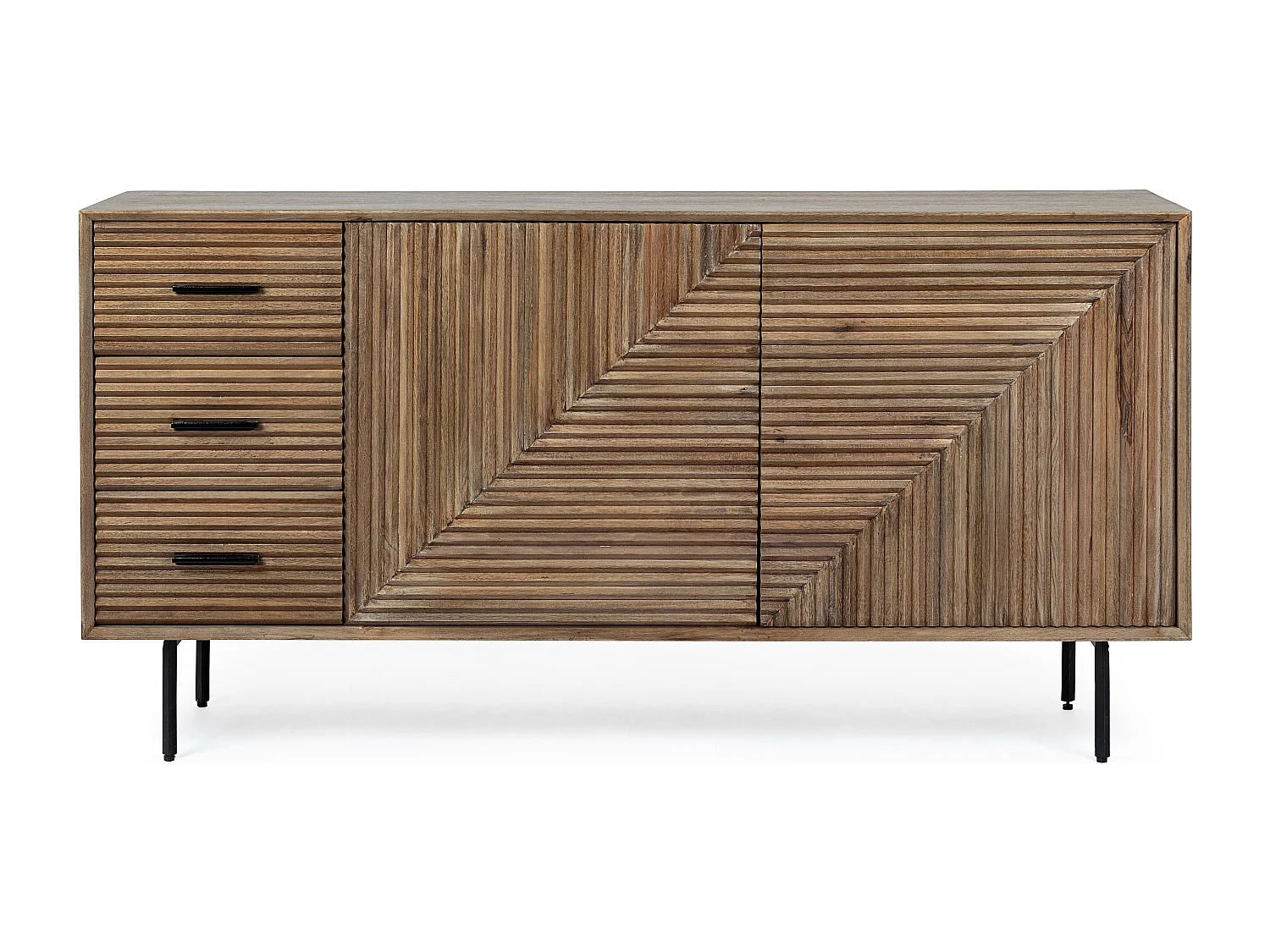 Buffet 2 portes 3 tiroirs en bois massif naturel de manguier Dary 160cm