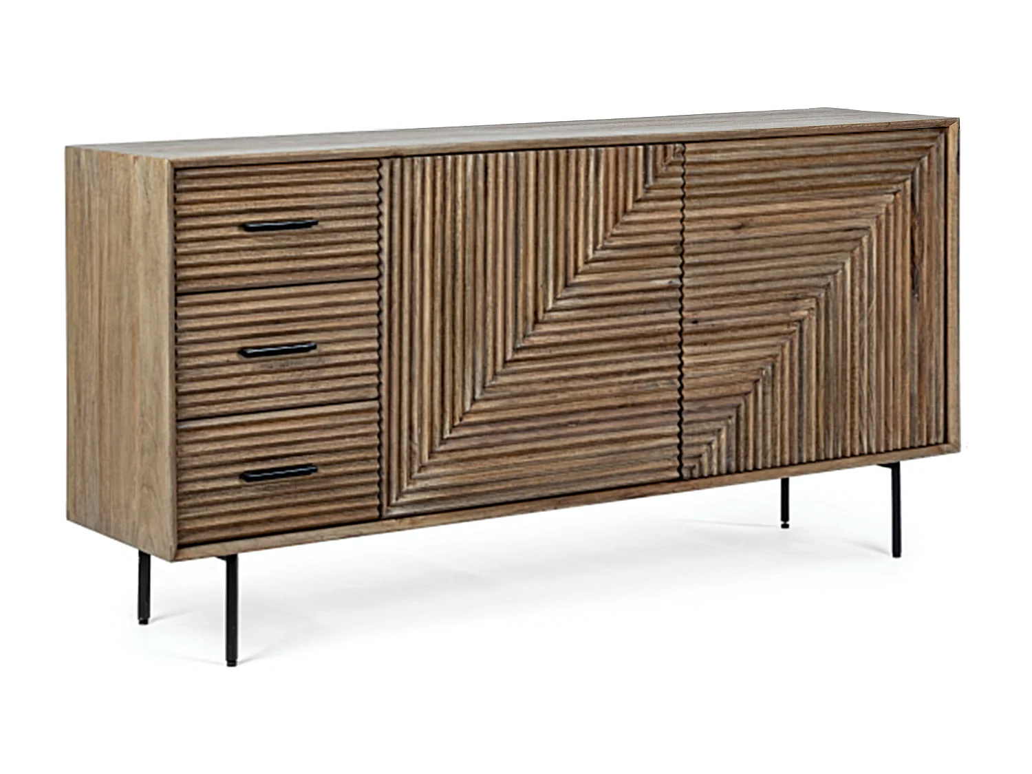 Buffet 2 portes 3 tiroirs en bois massif naturel de manguier Dary 160cm