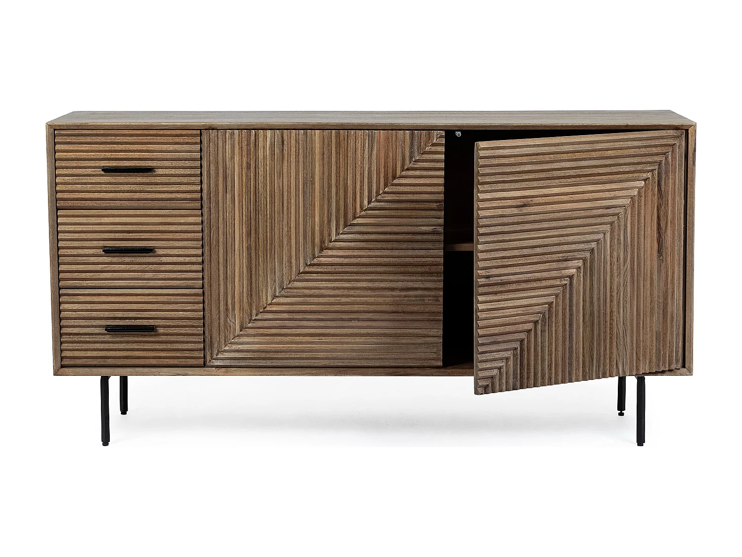 Buffet 2 portes 3 tiroirs en bois massif naturel de manguier Dary 160cm