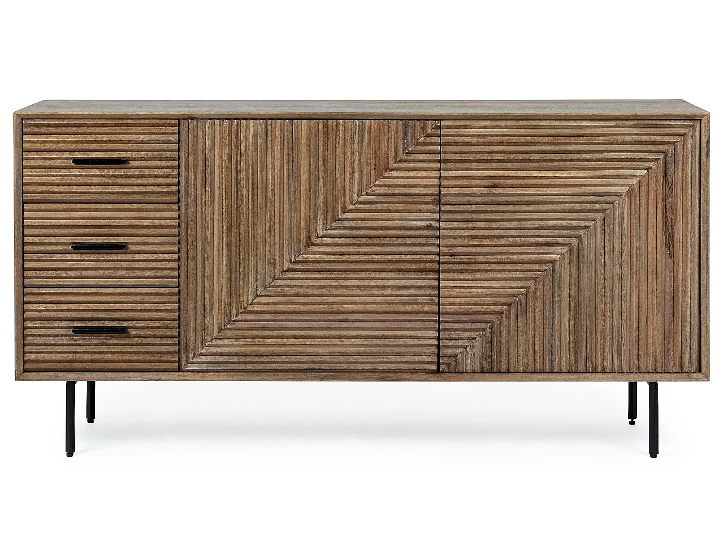Buffet 2 portes 3 tiroirs en bois massif naturel de manguier Dary 160cm