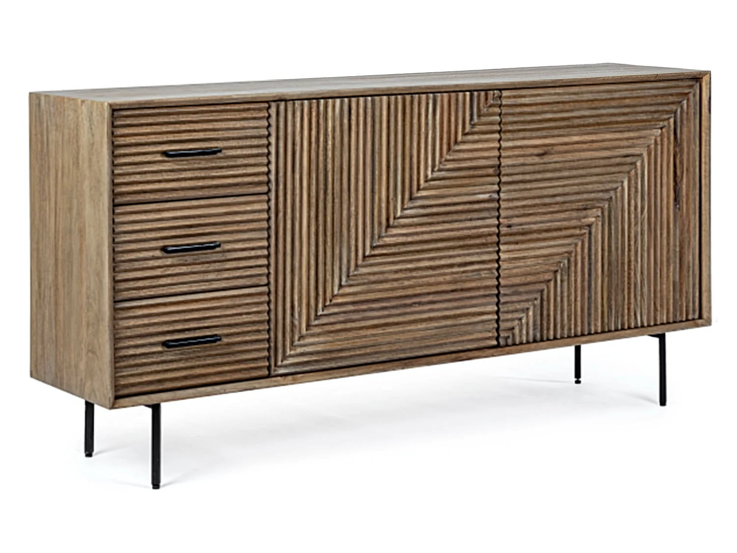 Buffet 2 portes 3 tiroirs en bois massif naturel de manguier Dary 160cm