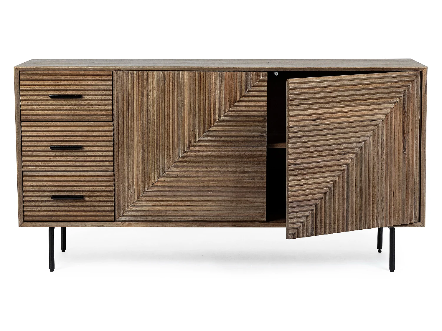 Buffet 2 portes 3 tiroirs en bois massif naturel de manguier Dary 160cm