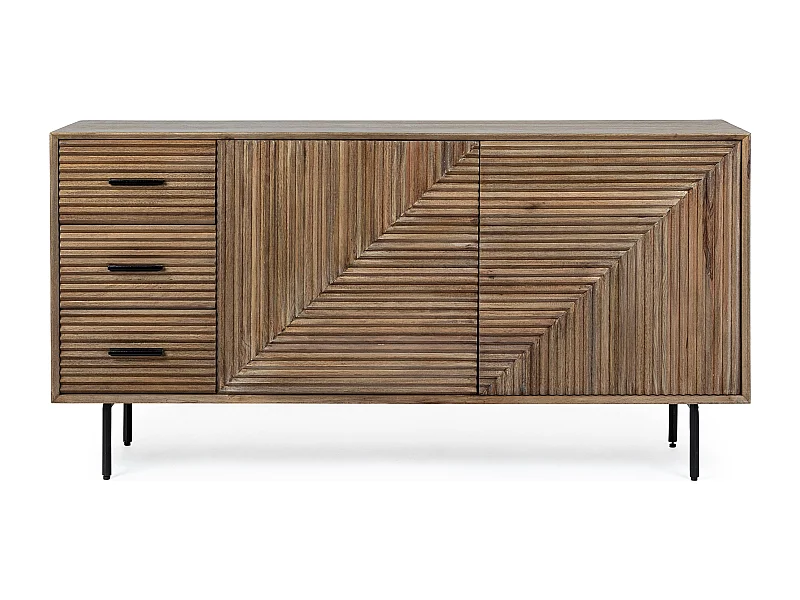 Buffet 2 portes 3 tiroirs en bois massif naturel de manguier Dary 160cm