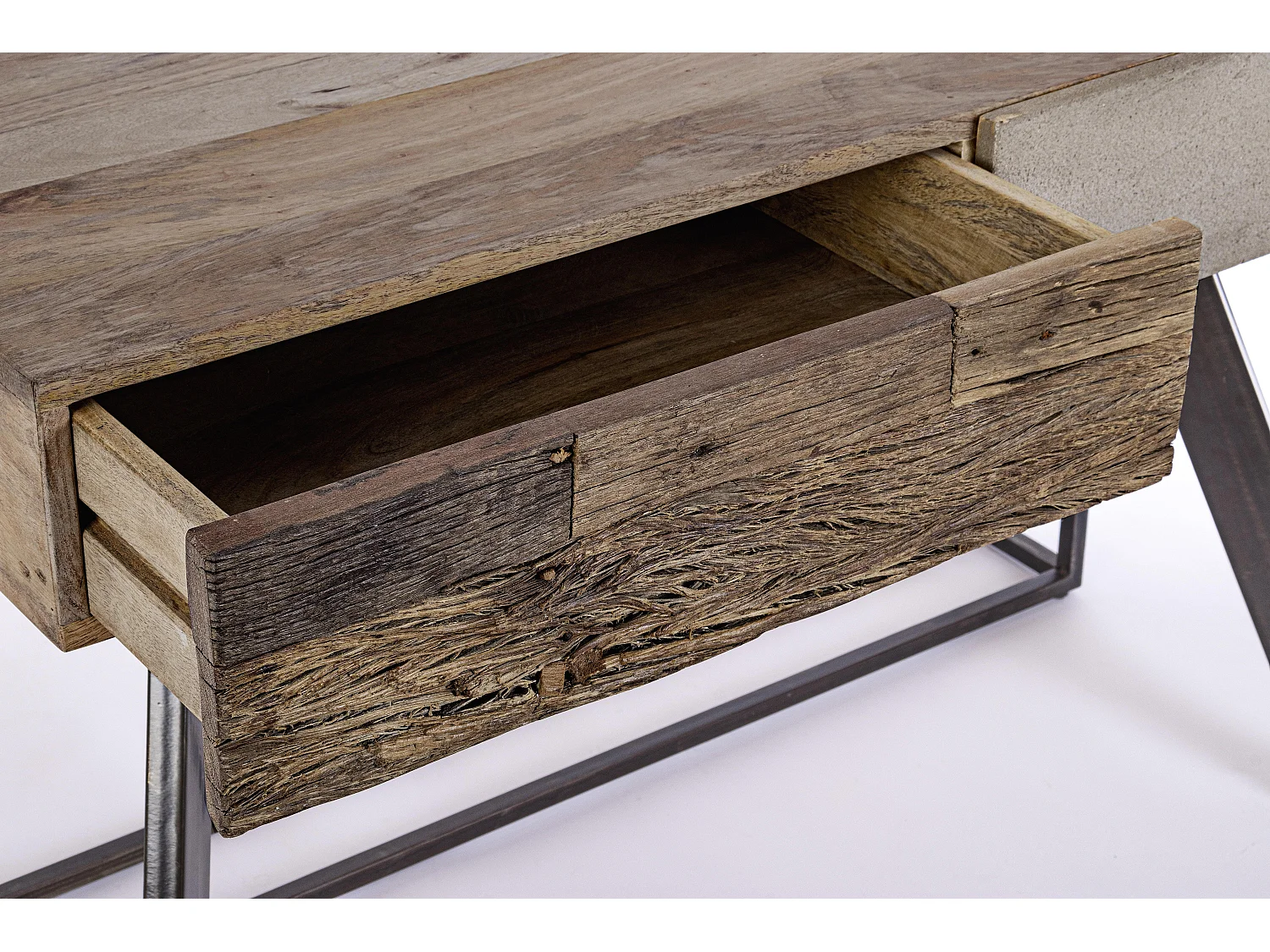 Bureau industriel bois de manguier recyclé et acier noir Kramer 120cm