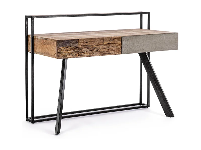 Bureau industriel bois de manguier recyclé et acier noir Kramer 120cm