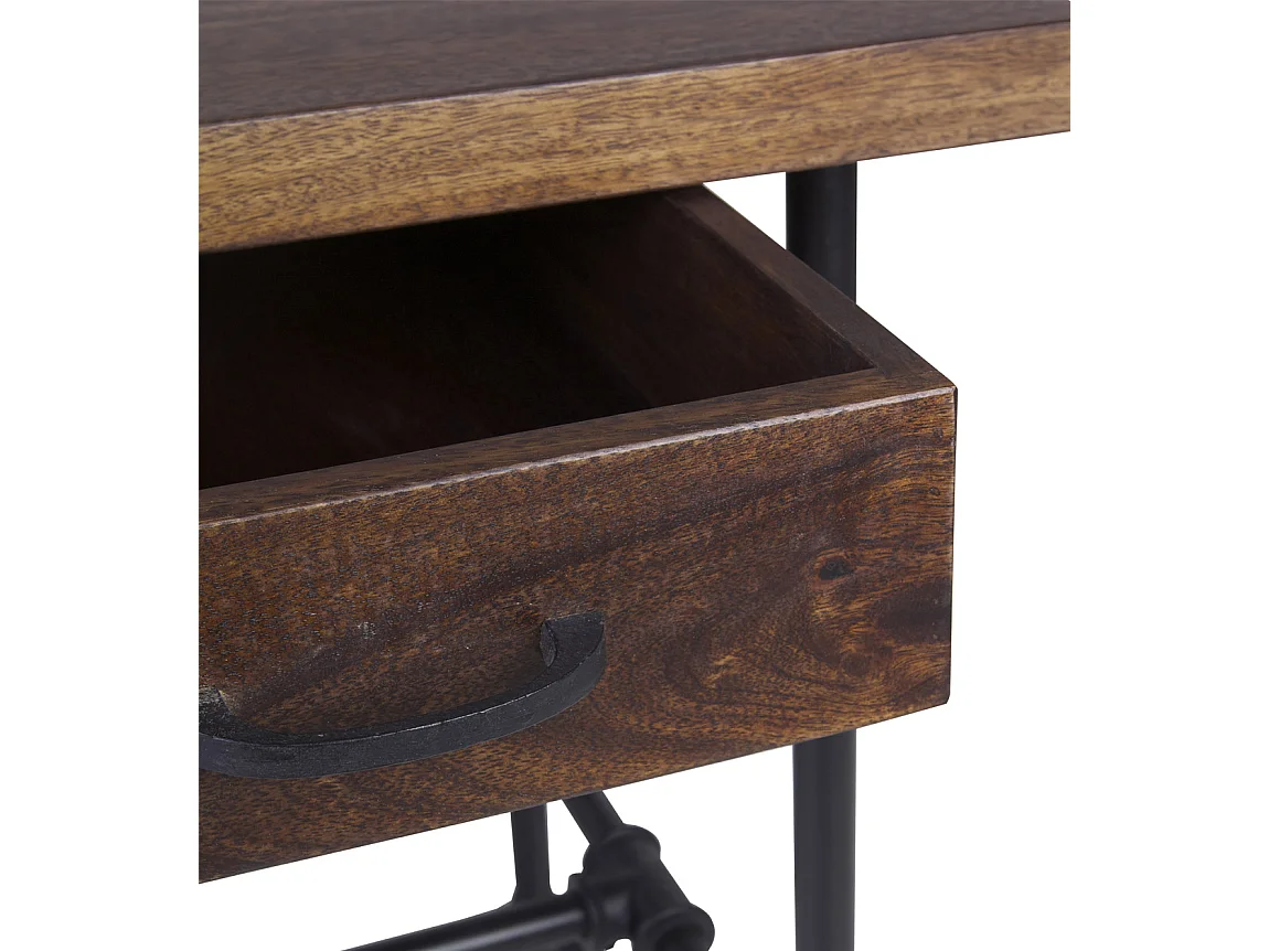 Industrieel bureau 2 laden zwart ijzer en bruin mangohout Kouba 135 cm