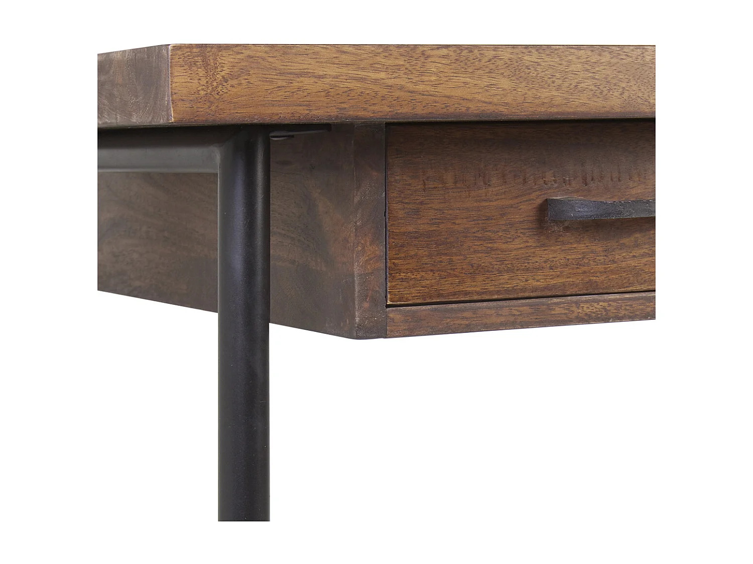 Industrieel bureau 2 laden zwart ijzer en bruin mangohout Kouba 135 cm