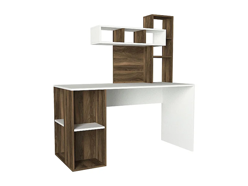 Mesa de oficina Kailua 296, 75x140x60cm, Nuez|Blanco