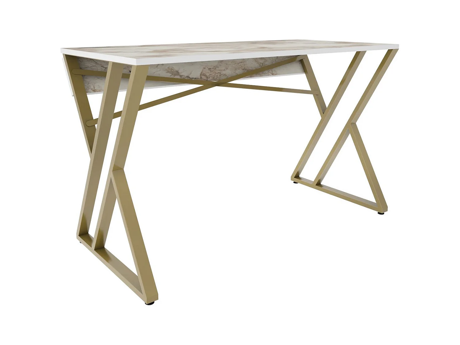 Bureau style industriel Powa 120cm Or et Blanc Effet marbre