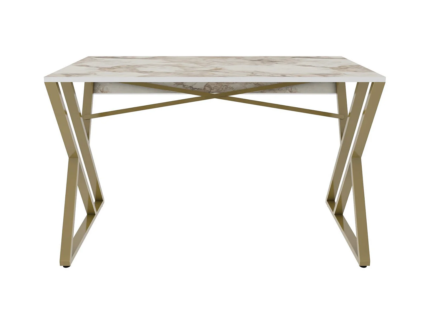 Bureau style industriel Powa 120cm Or et Blanc Effet marbre