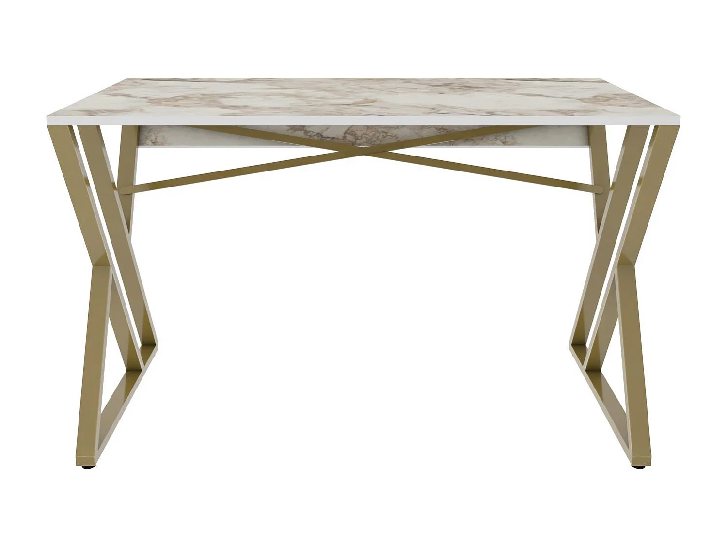 Bureau style industriel Powa 120cm Or et Blanc Effet marbre