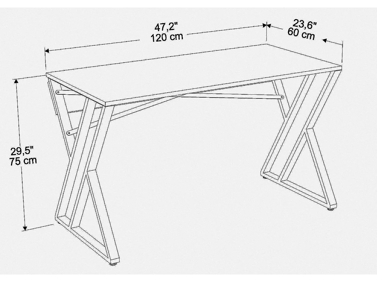Bureau style industriel Powa 120cm Or et Blanc Effet marbre