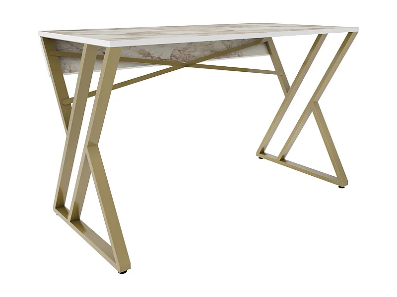 Bureau style industriel Powa 120cm Or et Blanc Effet marbre