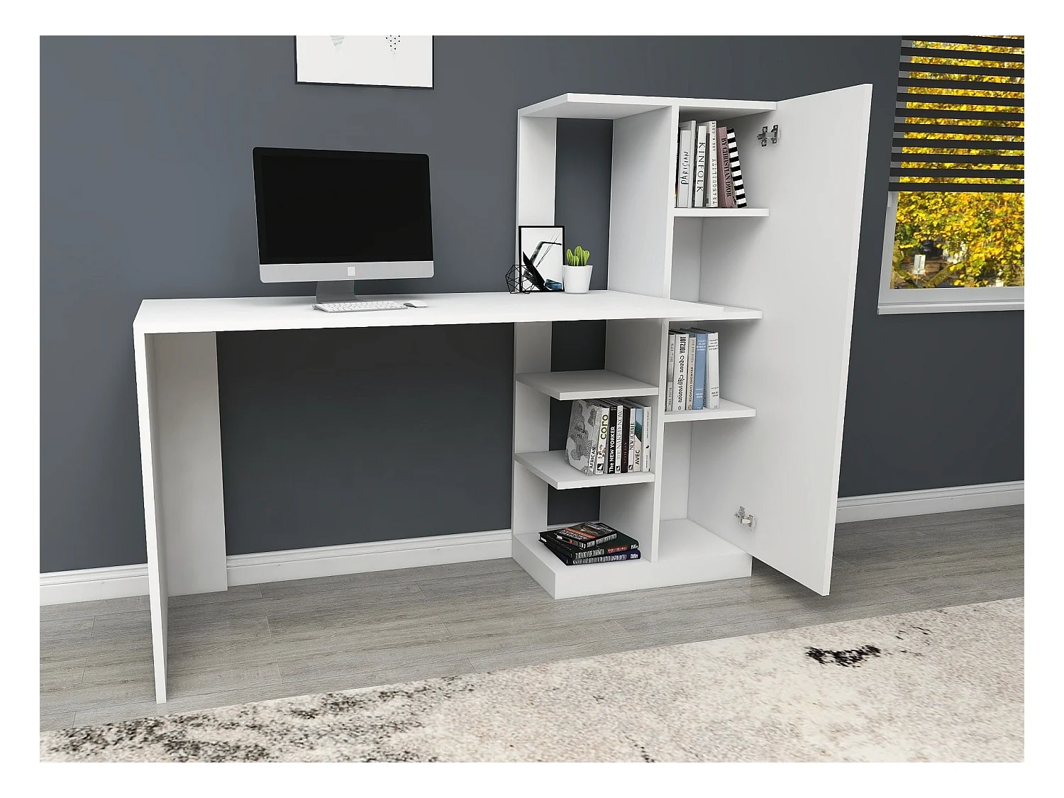 Bureau avec armoire et étagères blanc Klasiko 120