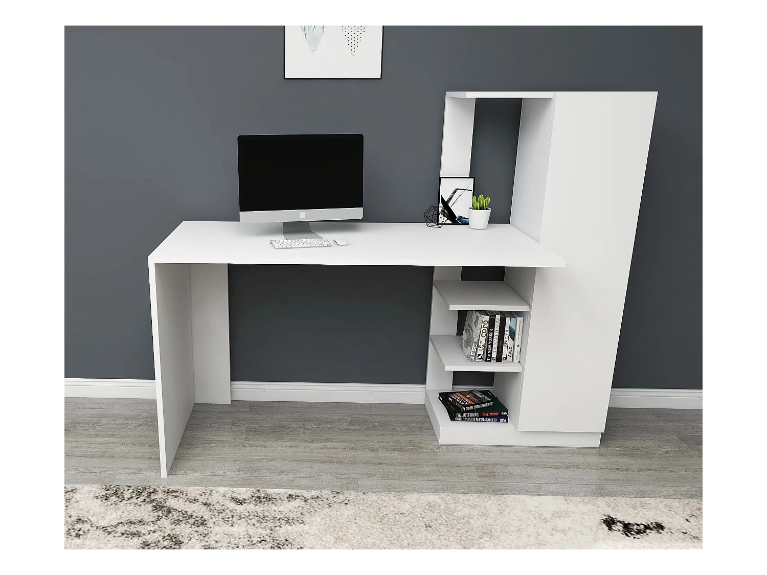 Bureau avec armoire et étagères blanc Klasiko 120