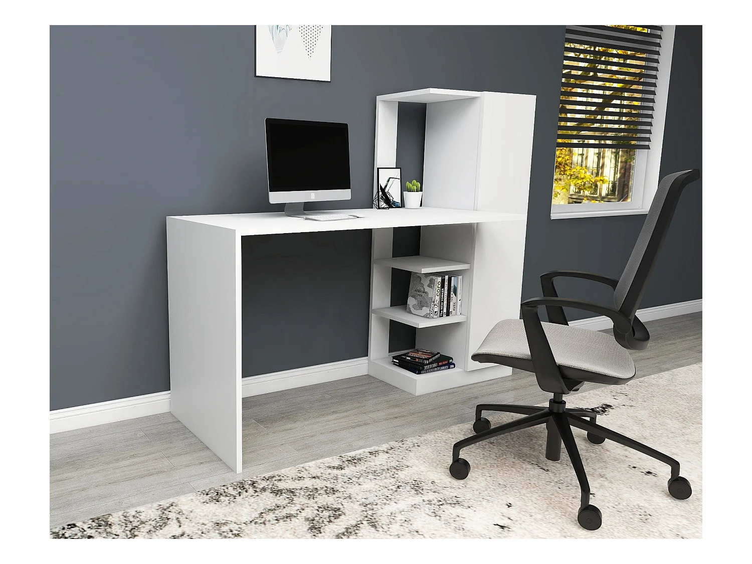 Bureau avec armoire et étagères blanc Klasiko 120