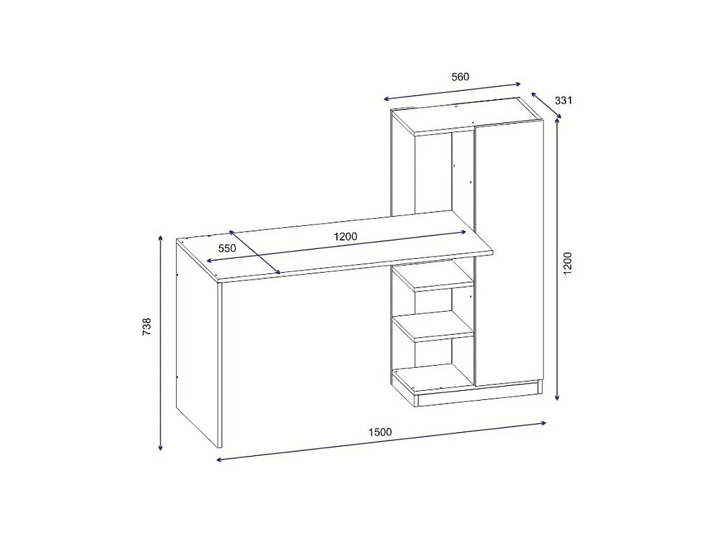 Bureau avec armoire et étagères blanc Klasiko 120