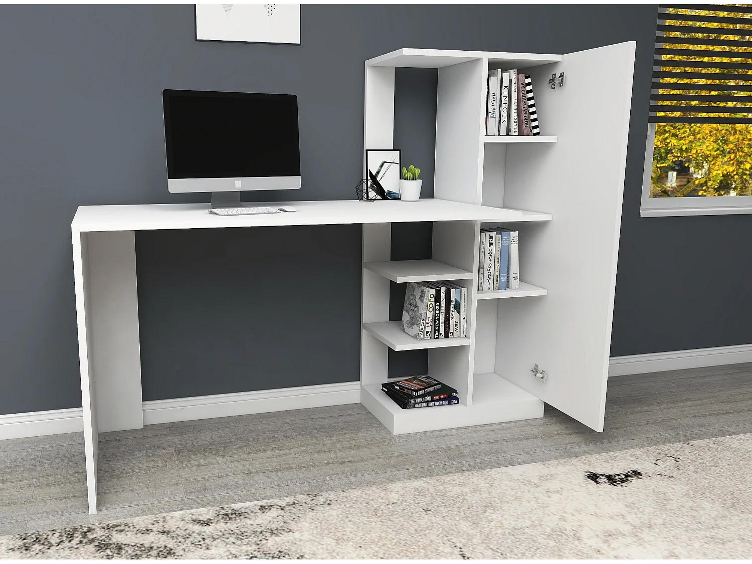 Bureau avec armoire et étagères blanc Klasiko 120