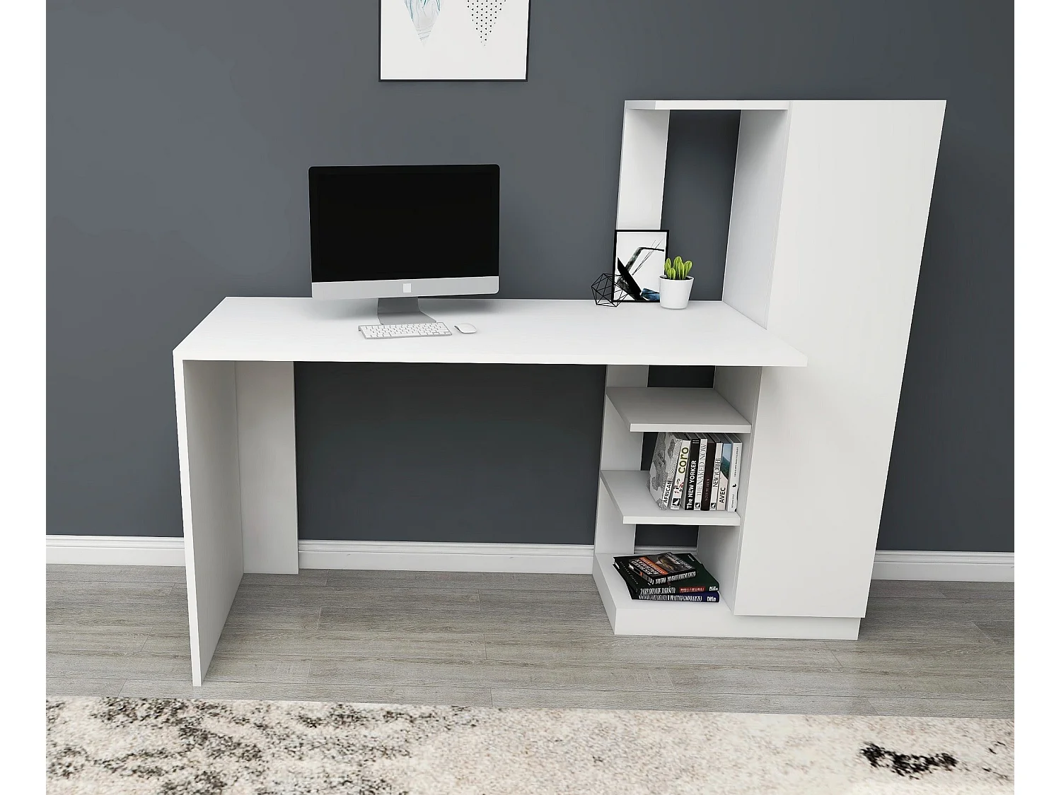 Bureau avec armoire et étagères blanc Klasiko 120