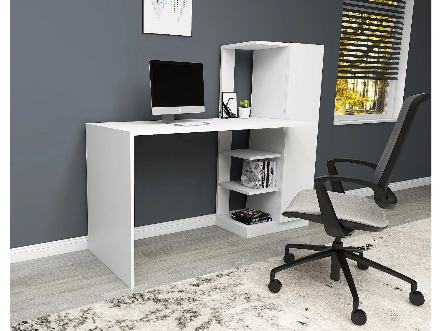 Bureau avec armoire et étagères blanc Klasiko 120