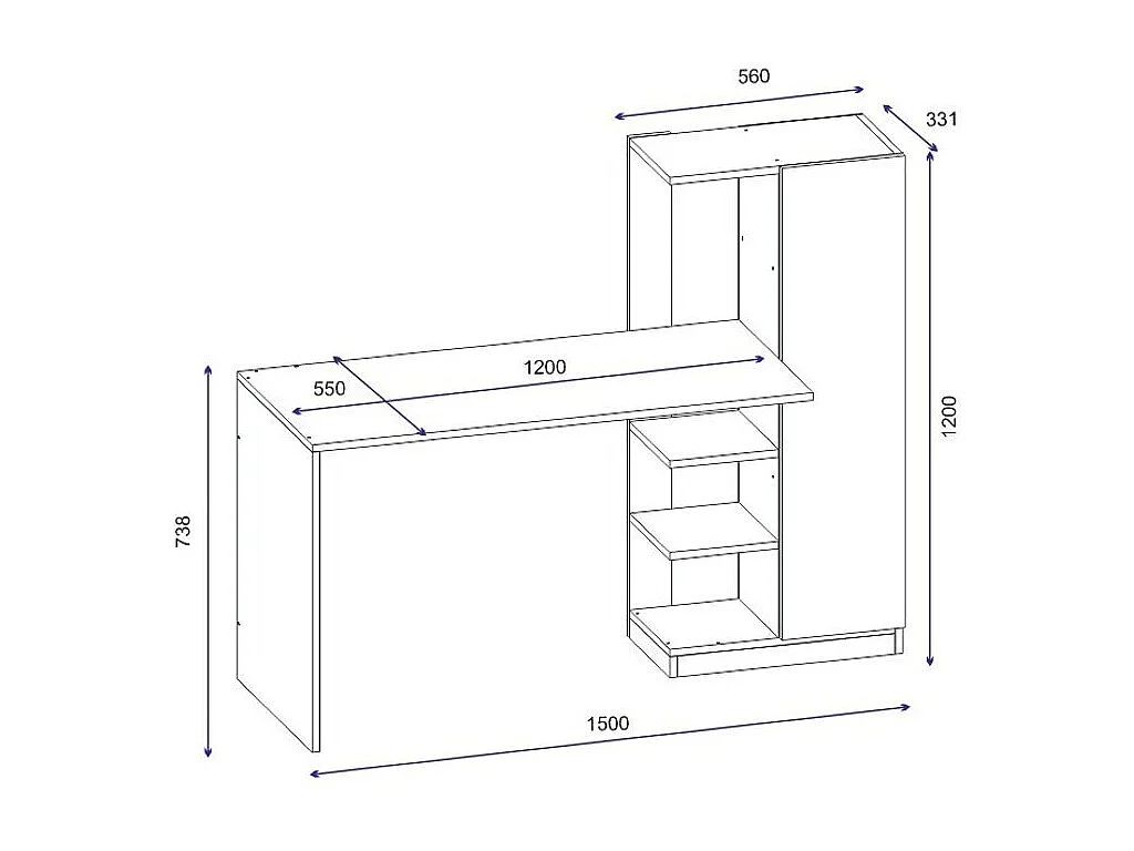 Bureau avec armoire et étagères blanc Klasiko 120