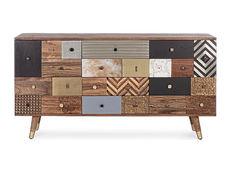 Buffet 2 portes 4 tiroirs multi matières colorées Doki 150cm