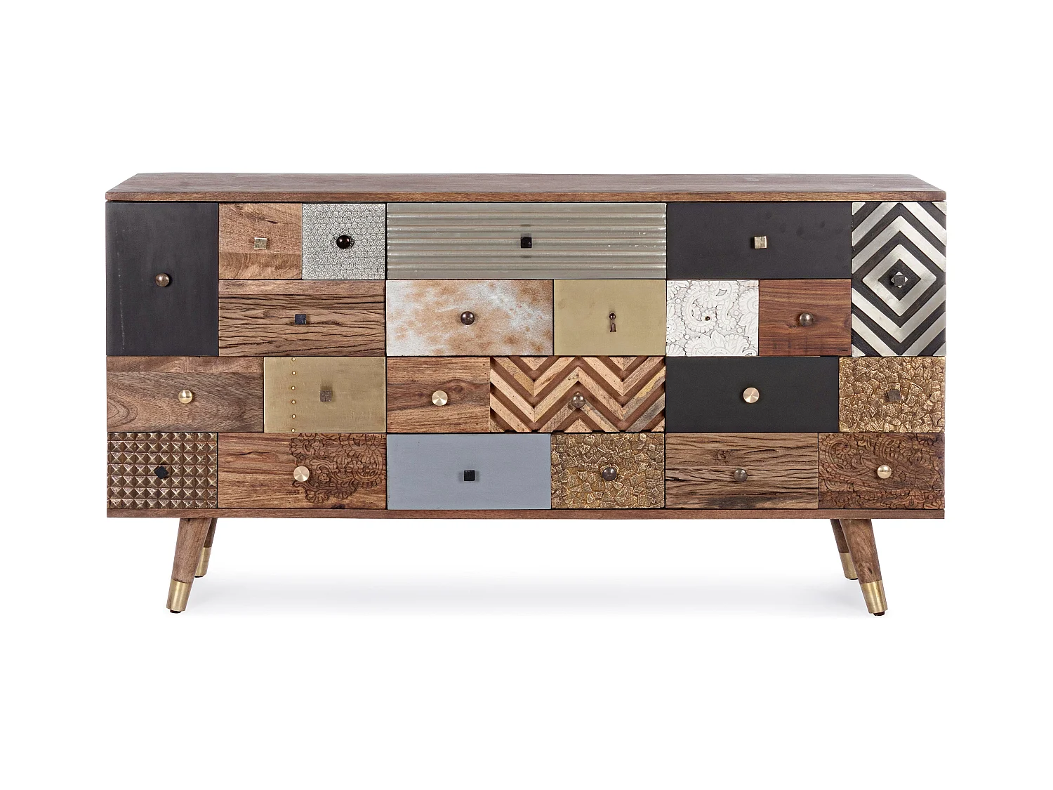 Buffet 2 portes 4 tiroirs multi matières colorées Doki 150cm