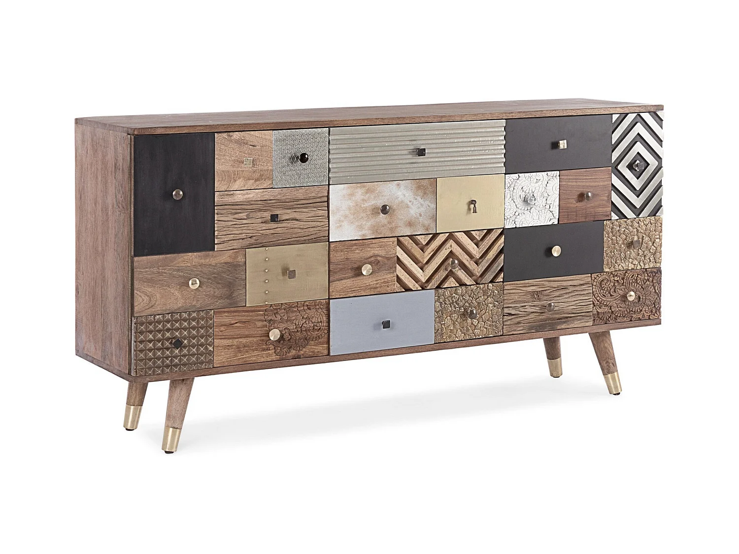 Buffet 2 portes 4 tiroirs multi matières colorées Doki 150cm