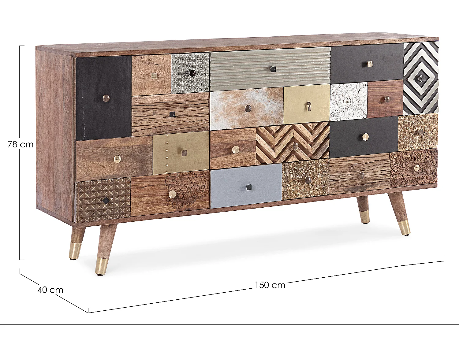 Buffet 2 portes 4 tiroirs multi matières colorées Doki 150cm