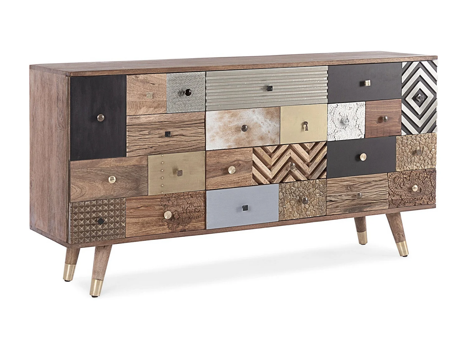 Buffet 2 portes 4 tiroirs multi matières colorées Doki 150cm