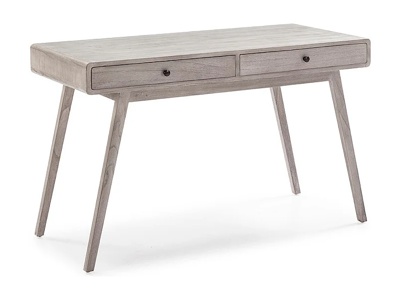 Bureau 2 tiroirs bois massif peint gris voilé Revi