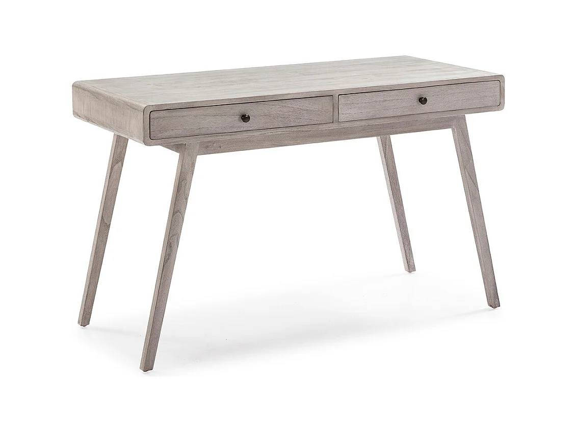 Bureau 2 tiroirs bois massif peint gris voilé Revi