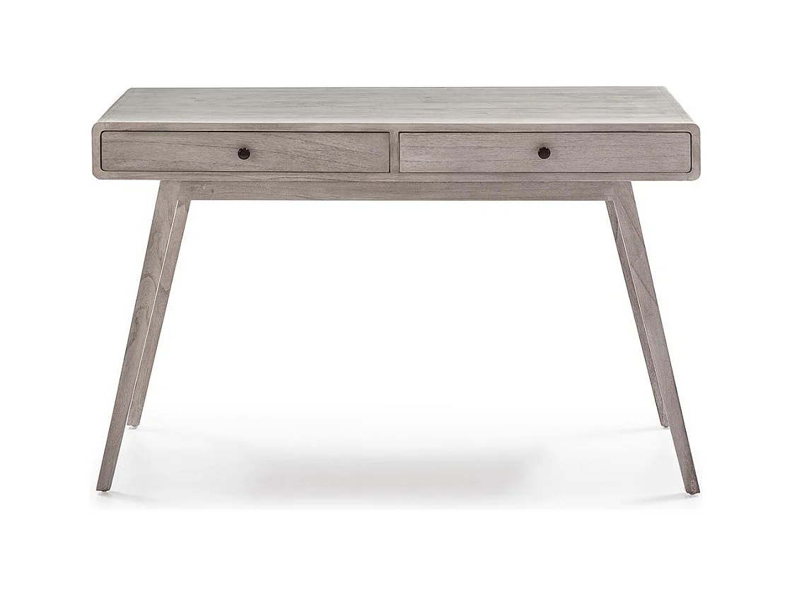 Bureau 2 tiroirs bois massif peint gris voilé Revi