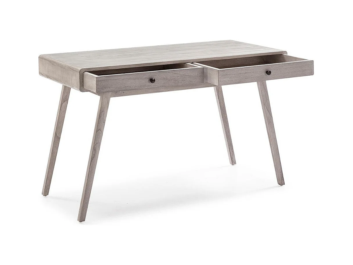 Bureau 2 tiroirs bois massif peint gris voilé Revi