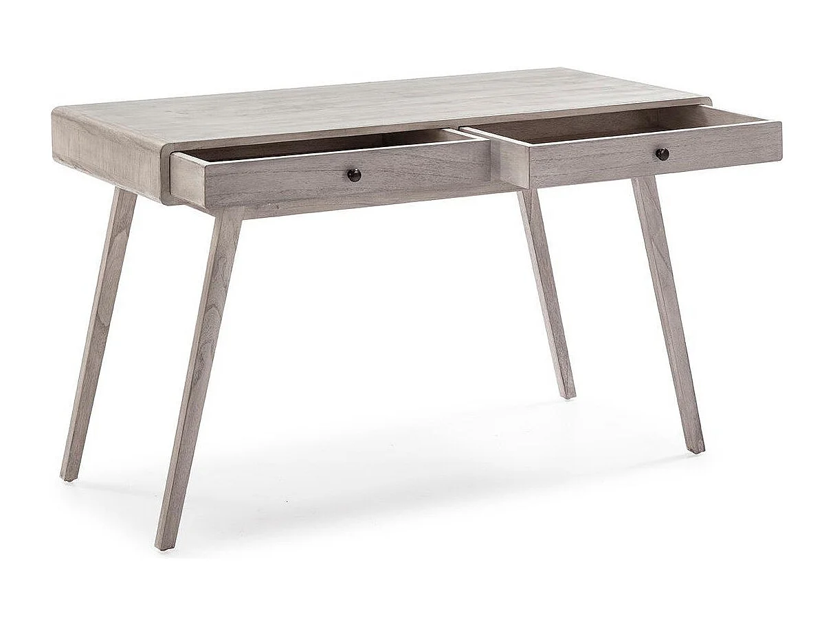 Bureau 2 tiroirs bois massif peint gris voilé Revi