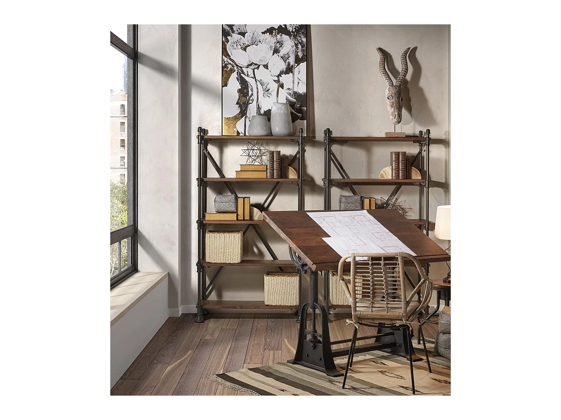 Bureau inclinable industriel fer noir et bois de manguier marron Kouba 80cm