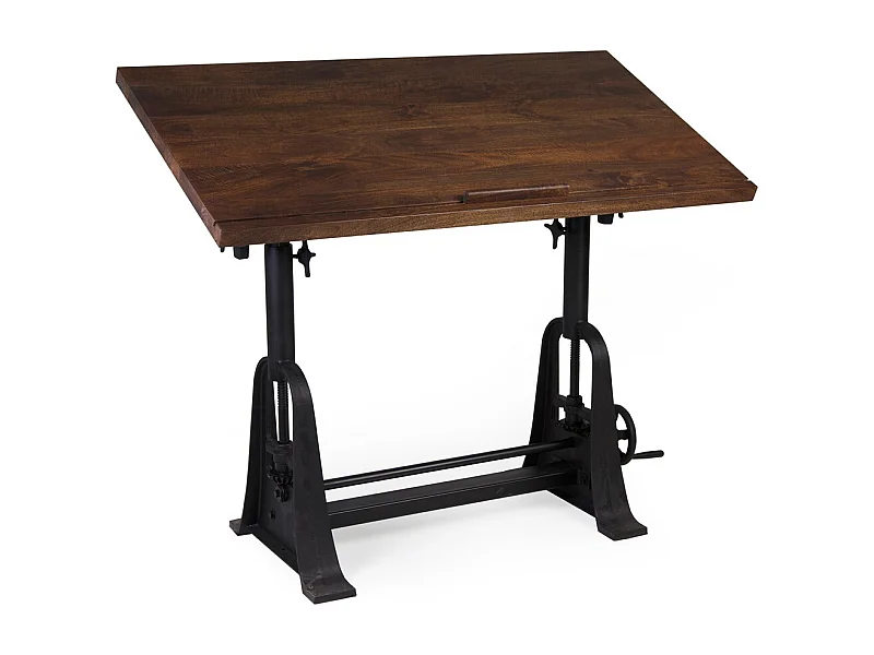 Bureau inclinable industriel fer noir et bois de manguier marron Kouba 80cm