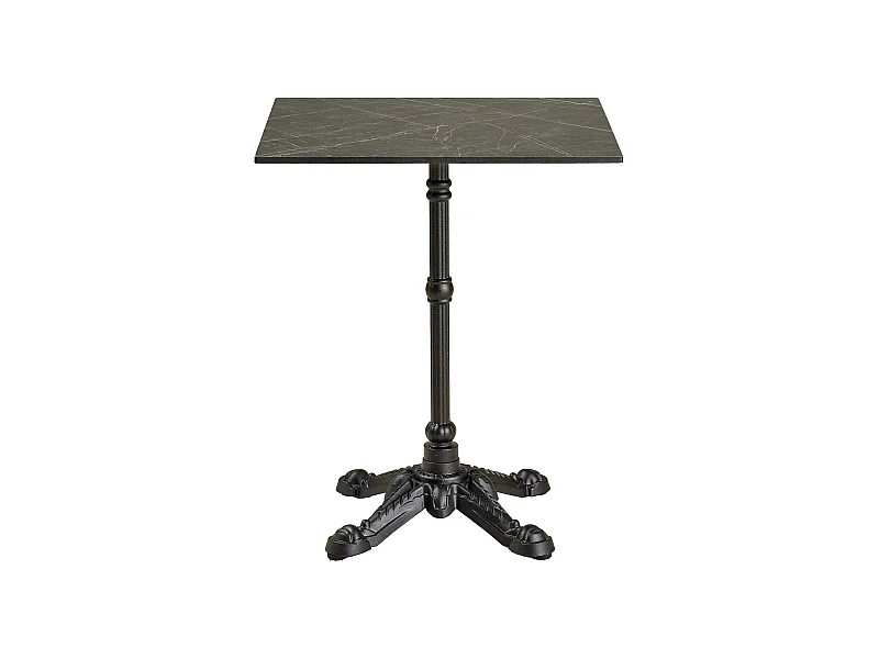 Table de bistrot carrée VALIZA 60cm – Plateau effet marbre gris foncé & pieds en aluminium noir