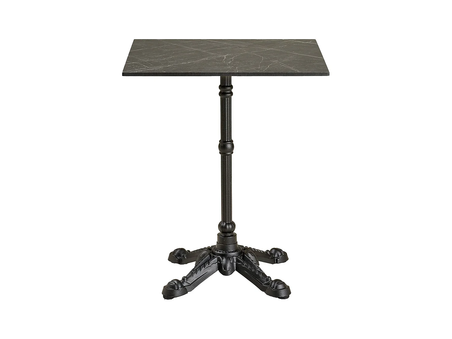 Table de bistrot carrée VALIZA 60cm – Plateau effet marbre gris foncé & pieds en aluminium noir