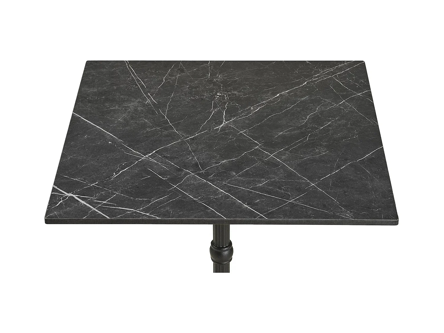 Table de bistrot carrée VALIZA 60cm – Plateau effet marbre gris foncé & pieds en aluminium noir