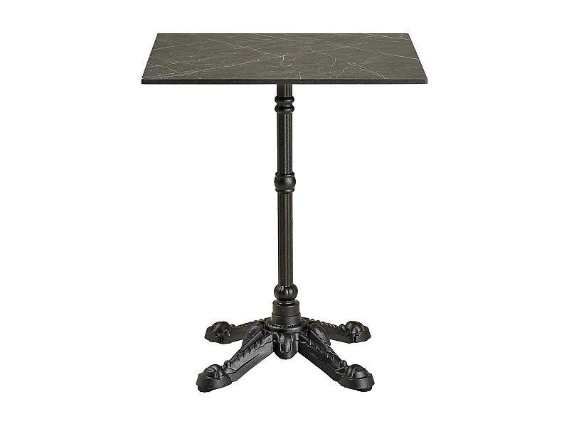 Table de bistrot carrée VALIZA 60cm – Plateau effet marbre gris foncé & pieds en aluminium noir